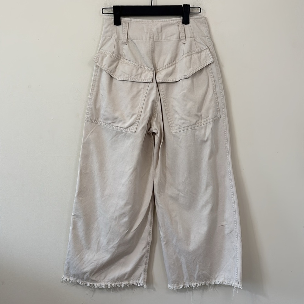 Isabel Marant Étoile Odea Cropped Wide Leg Pants Beige Size 36 - Picture 7 of 12